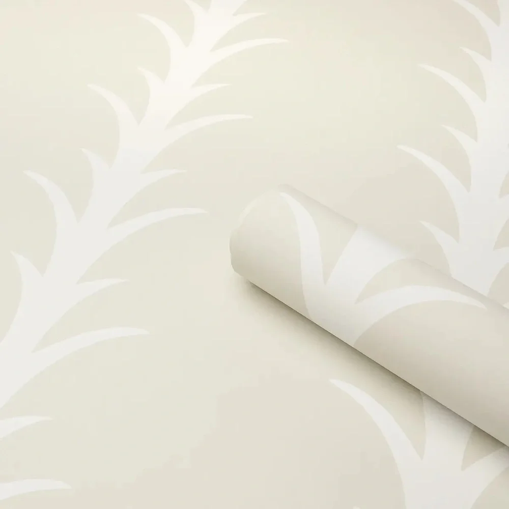 Schumacher Acanthus Stripe Wallpaper- Ivory On Neutral-5014771